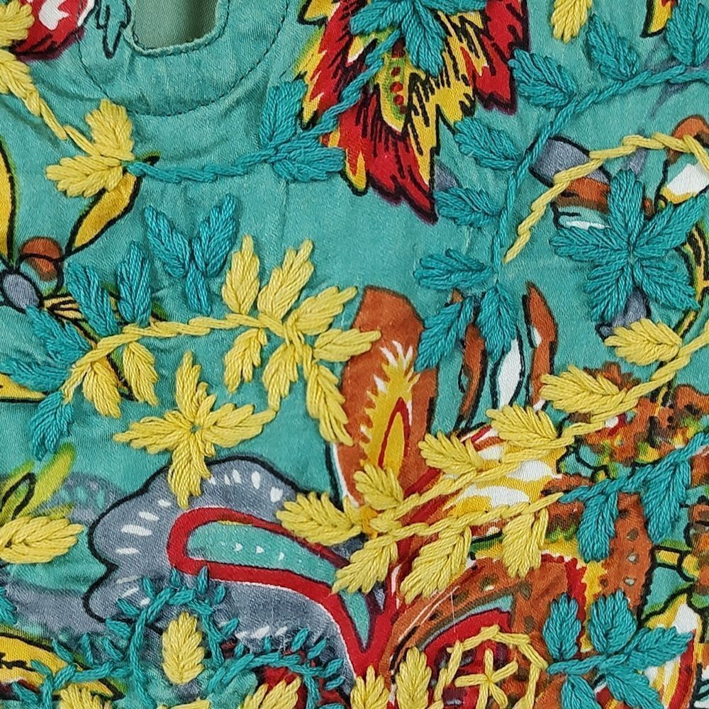 John Mark Turquoise Floral Embroidered Tunic Blouse - Picture 6 of 14